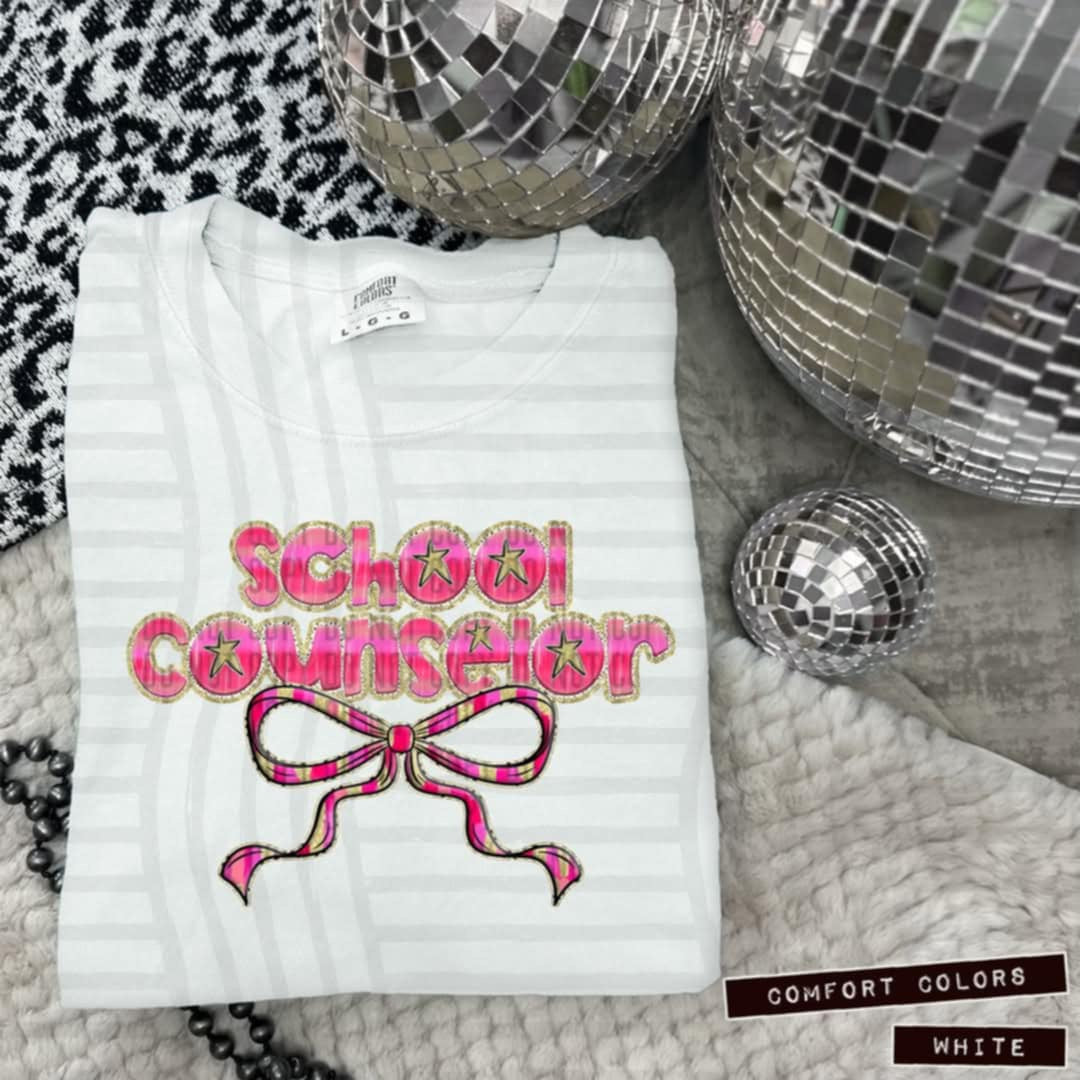 School counselor pink with bow (Caplinger) 100622 DTF transfer