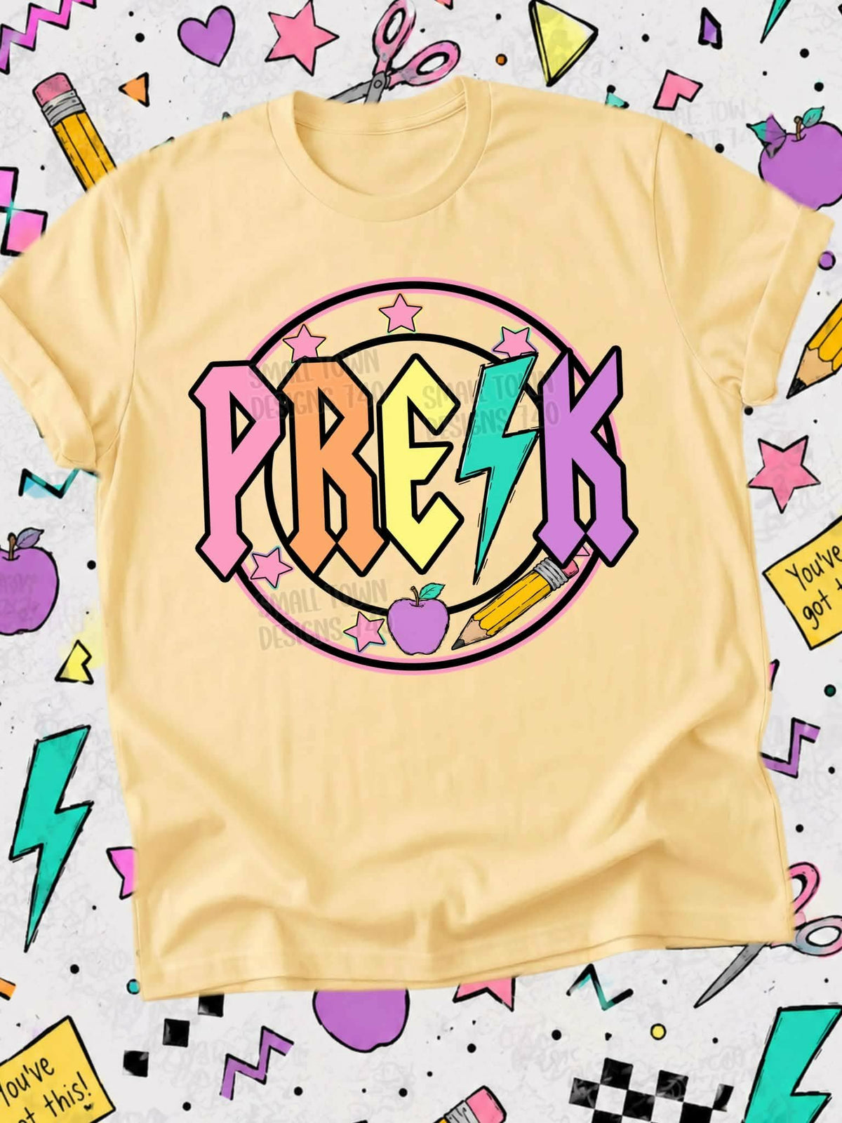 PREK lightning colorful bolt retro circle with stars (STD) DTF Transfer