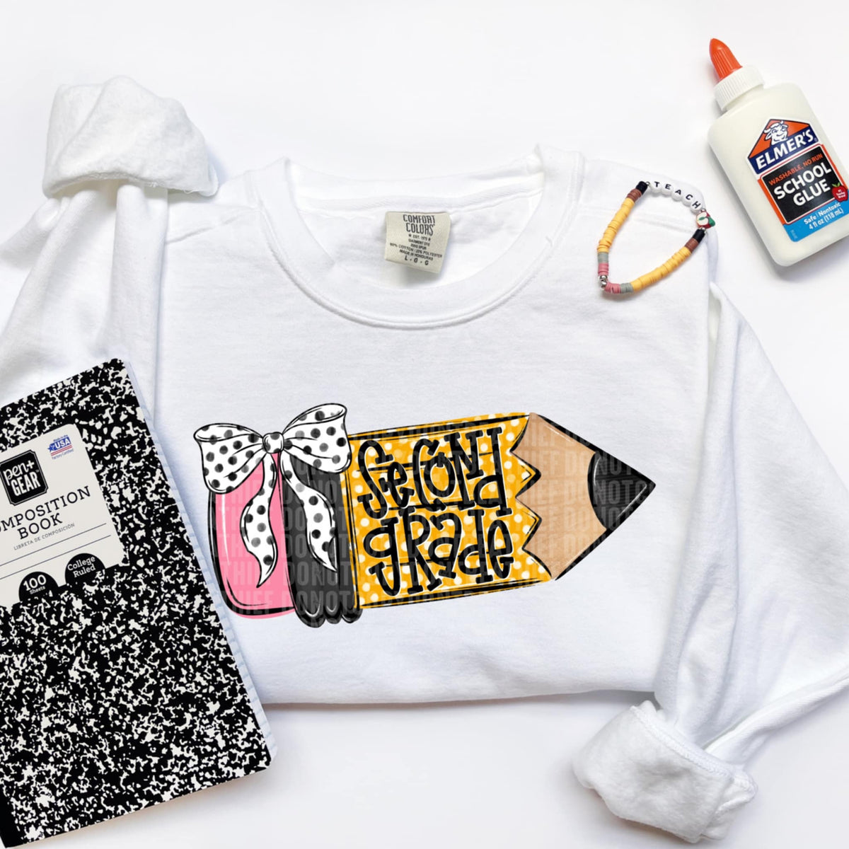 Second grade pencil with bow (SDD) 107433 DTF transfer