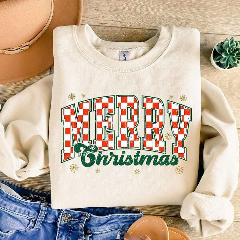 Merry Christmas red checkered 67915 DTF transfer