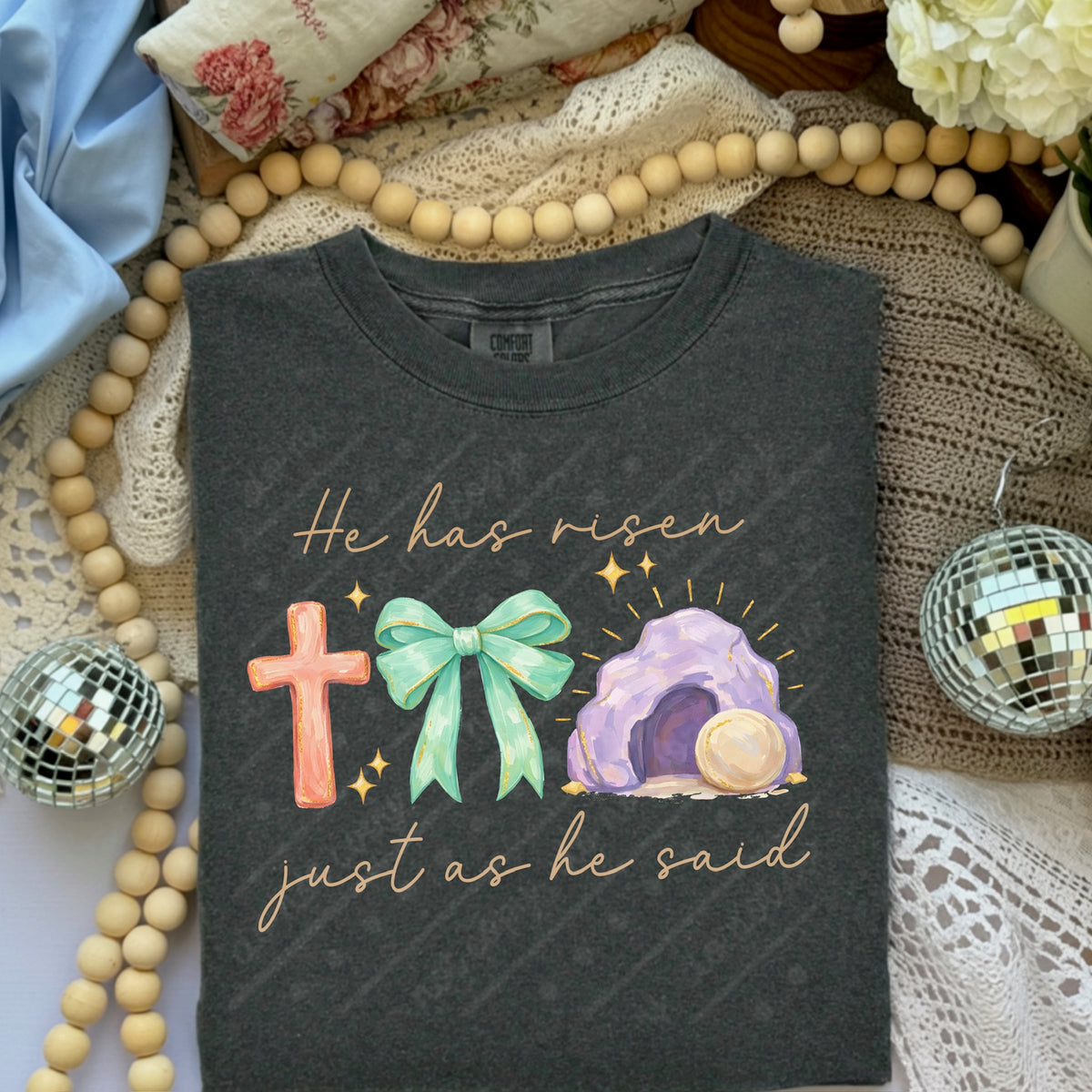 He is risen cross bow and tomb DTF Transfer