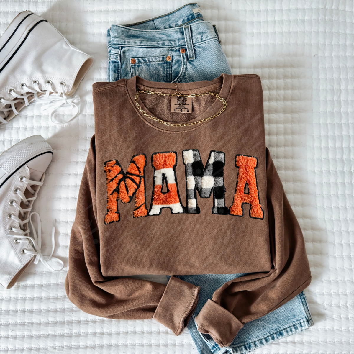 Mama basketball faux patch DTF transfer