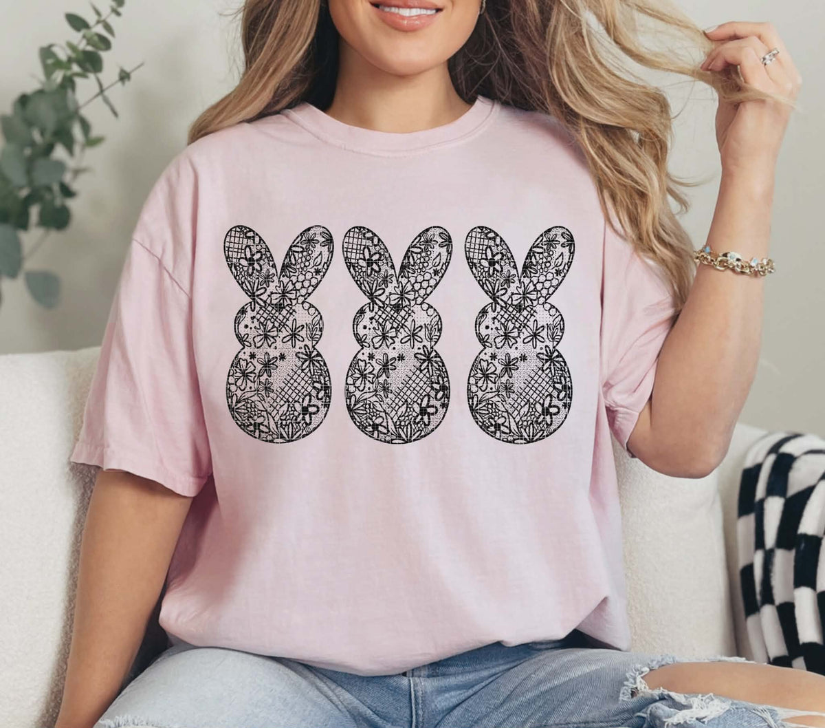 3 lace bunnies BLACK (linda) DTF transfer