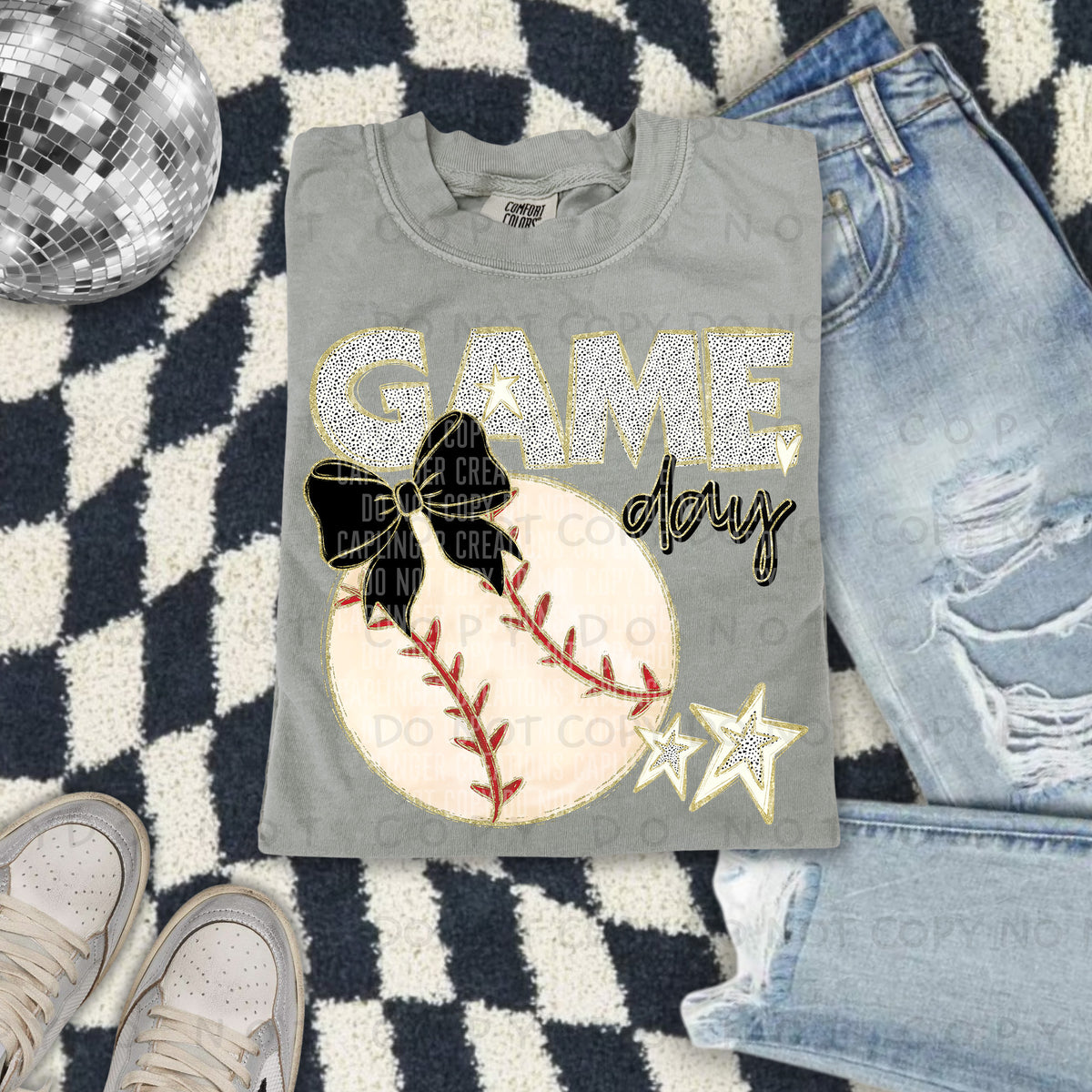 Game day baseball with black bow (Caplinger) 87830 DTF transfer