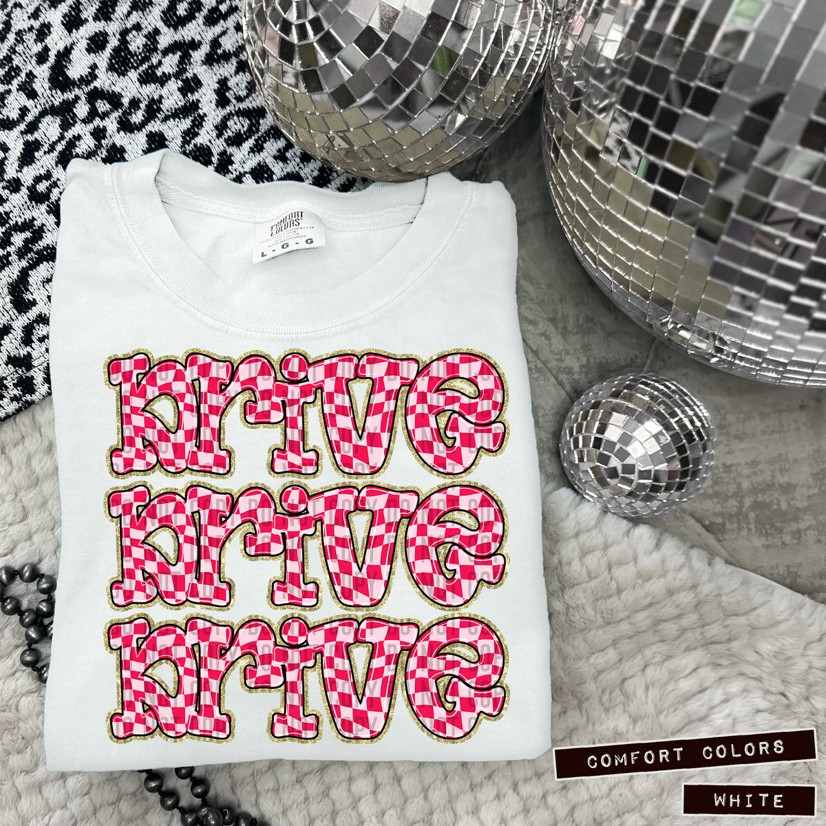 DRIVE  stacked pink checkered (Caplinger) DTF transfer