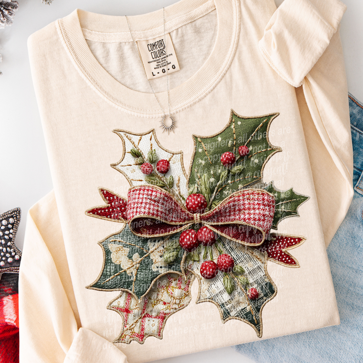 Faux Fabric Holly Leaves (TTD) DTF Transfer