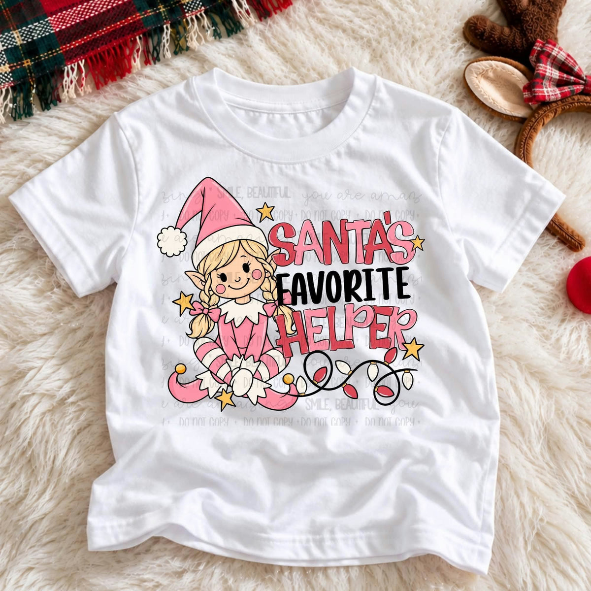 Santa’s favorite helper pink elf (Carter) DTF Transfer