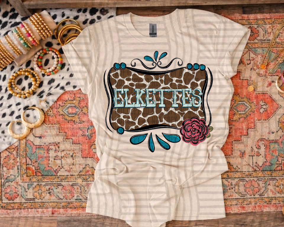 Elkettes Cowhide & Turquoise Mascots (Caplinger) DTF transfer