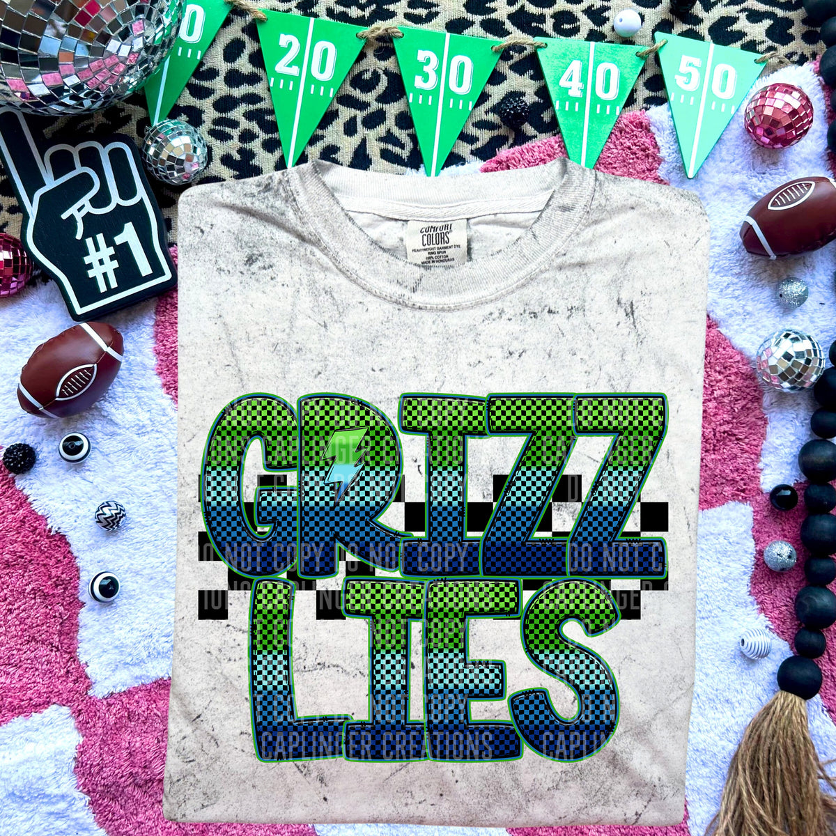 Grizzlies Blue and Green Checkered (Caplinger) DTF transfer