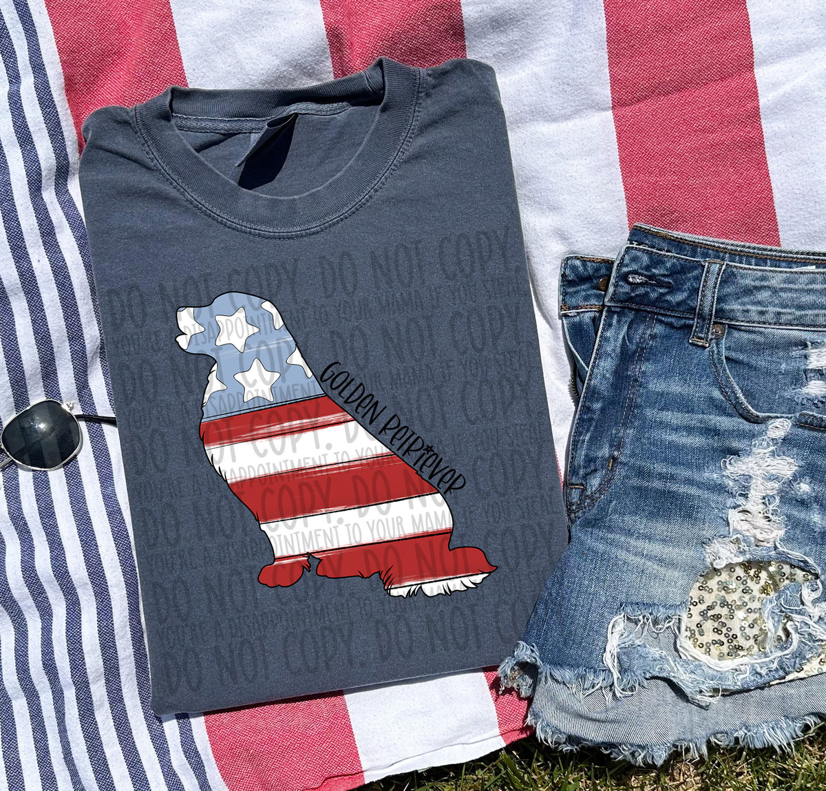 GOLDEN RETRIEVER patriotic black font (SWD) DTF transfer