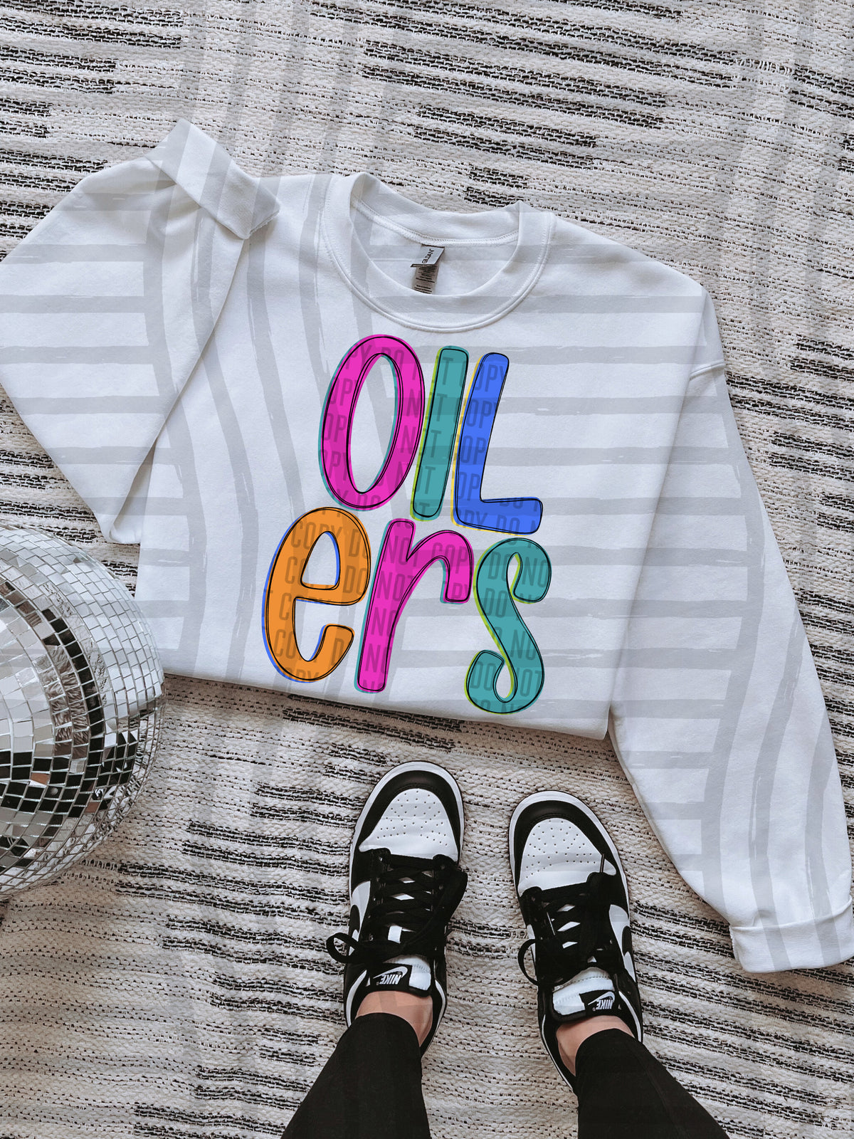 green, blue, pink and orange oilers stacked (Caplinger) DTF Transfer