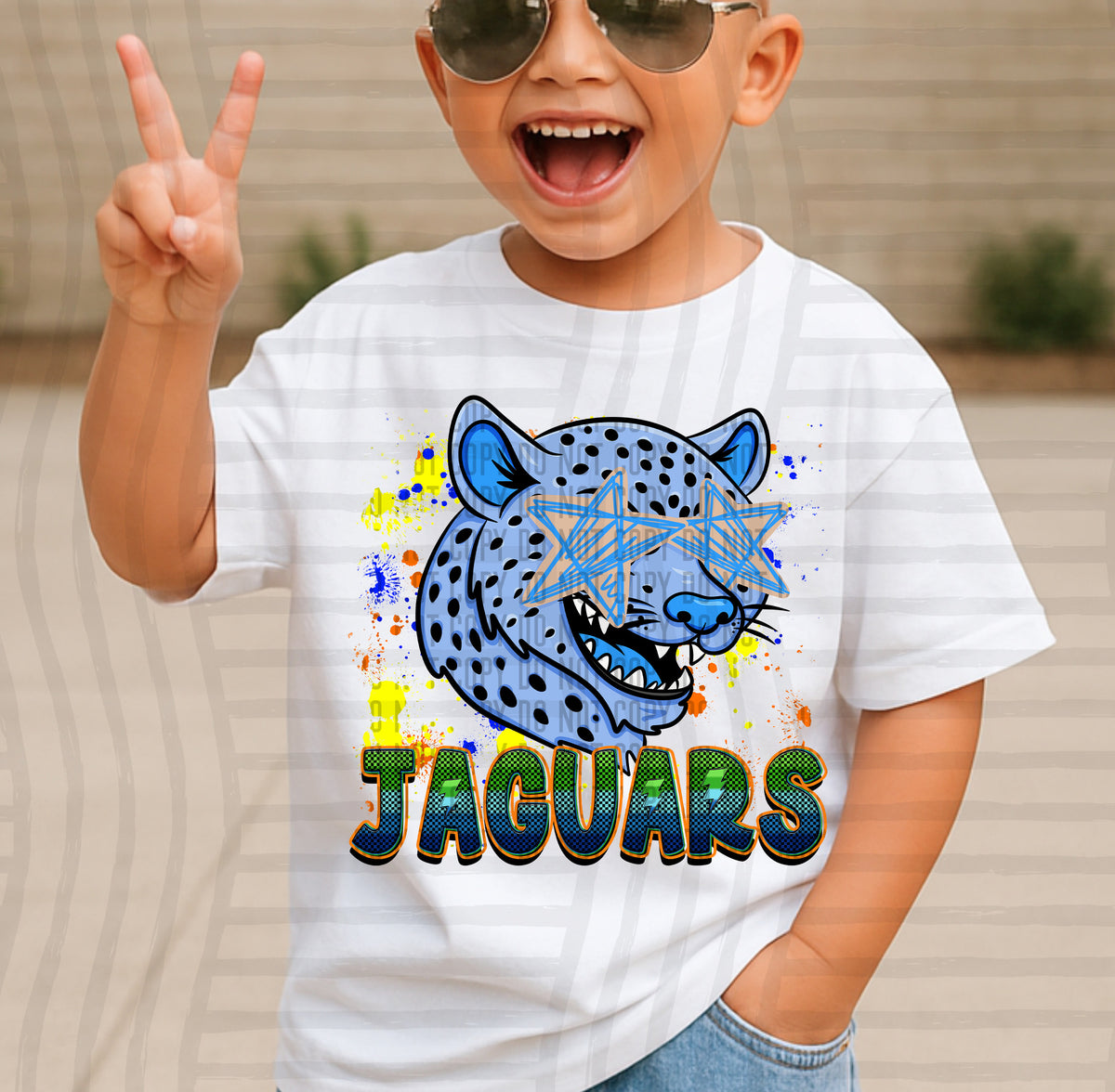 jaguars paint splatter boy blue green and yellow (Caplinger) DTF Transfer