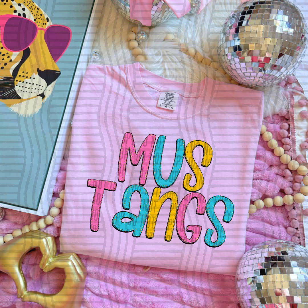 blue yellow and pink mustangs stacked (Caplinger) DTF Transfer