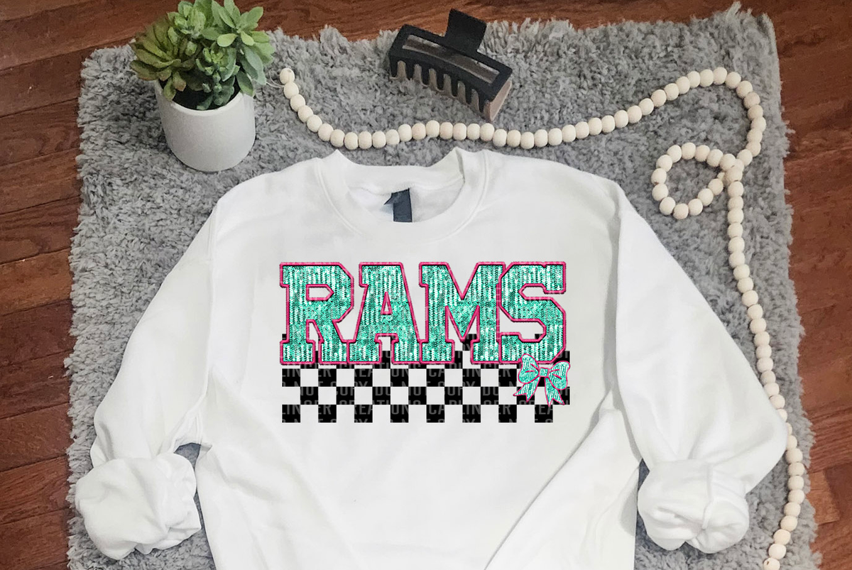 Turquoise And Pink Faux Embroidery Rams 74110 DTF Transfer