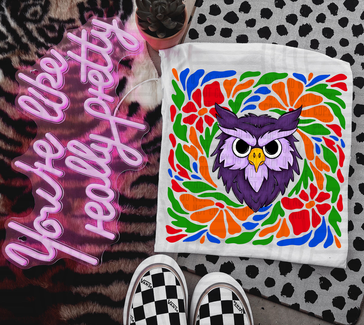 Purple Owl Retro Floral (Caplinger) 101164 DTF transfer
