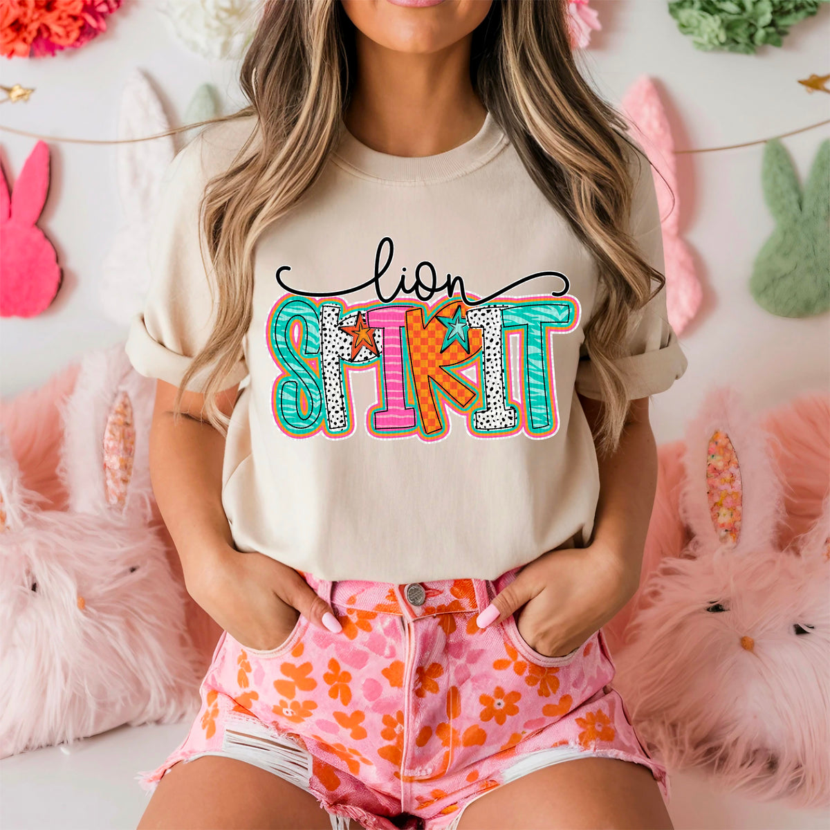 Lion spirit colorful doodle stars 90276 DTF transfer