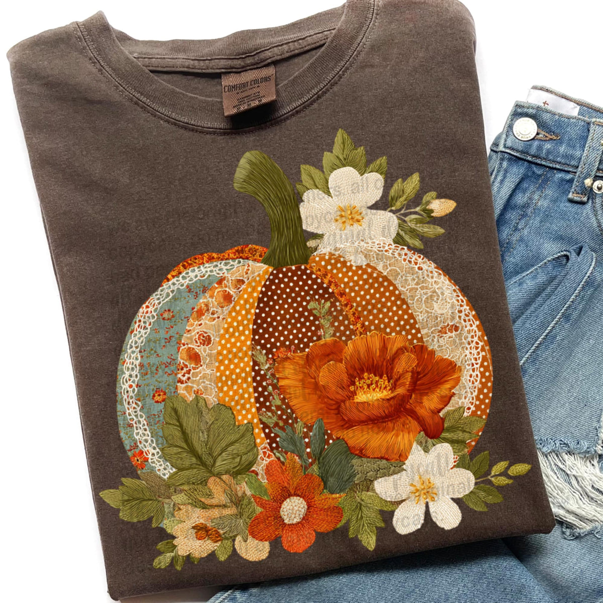 Faux Fabric Floral Pumpkin (TTD) DTF transfer