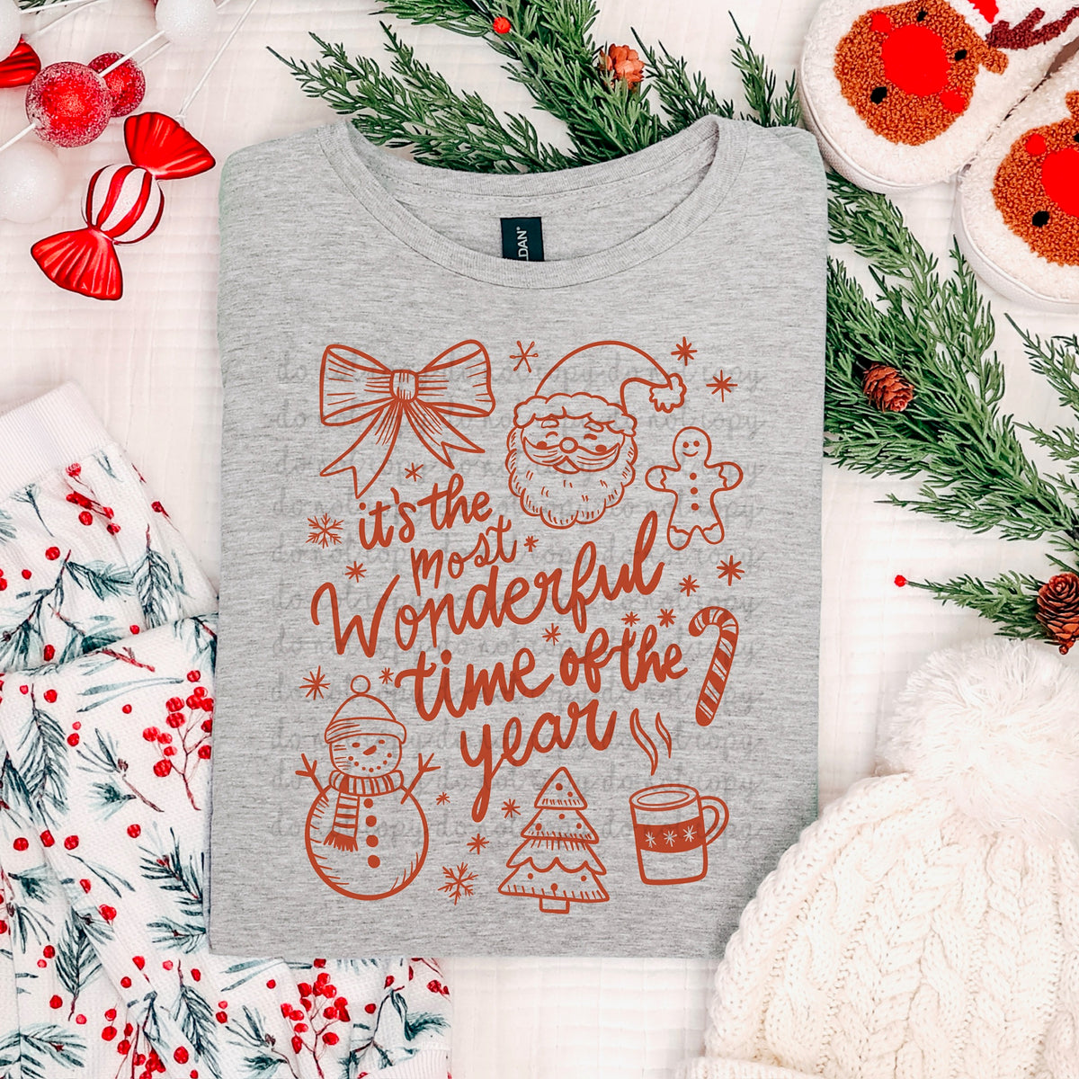 Wonderful time of the year red doodles DTF transfer