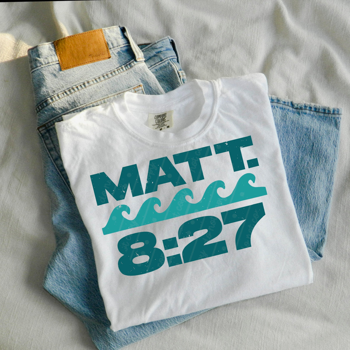 Matt 8:27 waves (darker teal) DTF Transfer