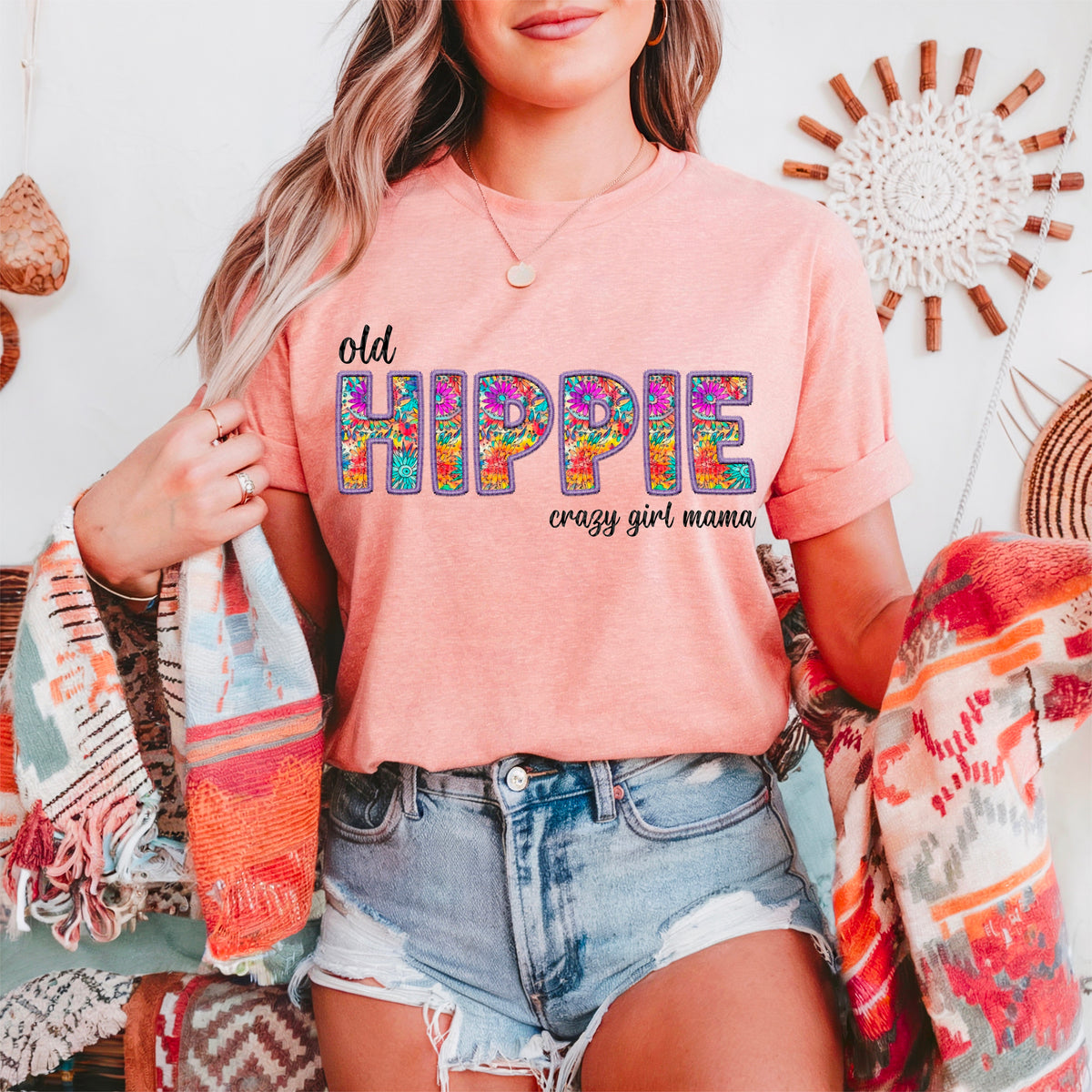 Old hippie crazy girl mama 91838 DTF transfer