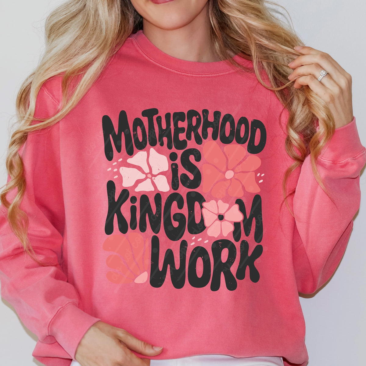 Motherhood is kingdom work (black and pink) DISTRESSED DTF Transfer