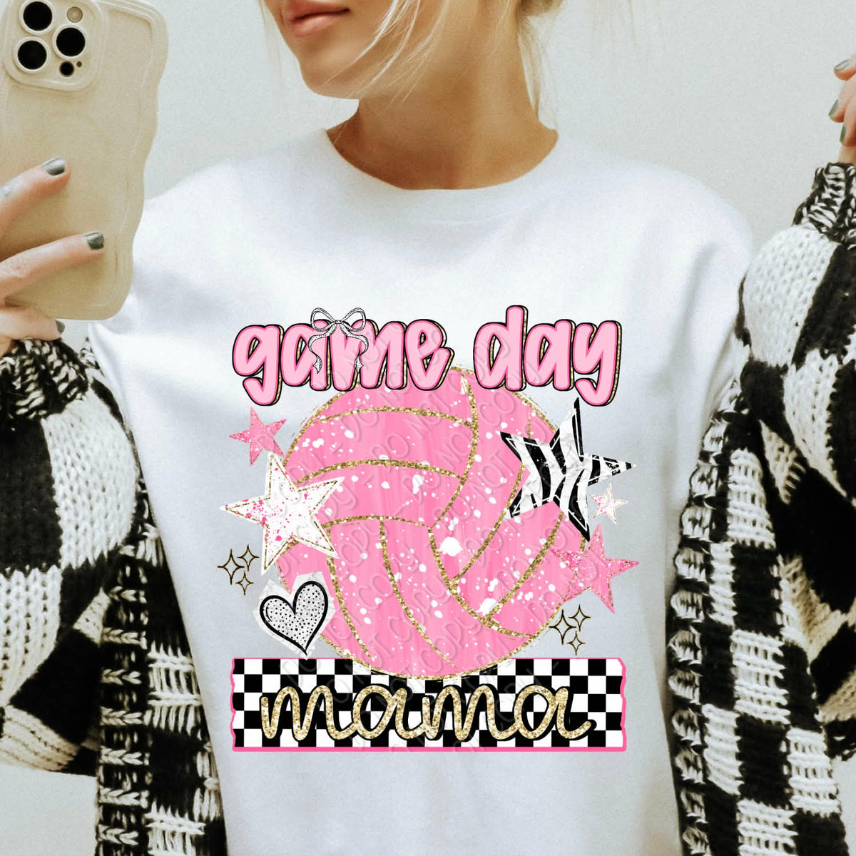 Game Day Mama volleyball pink with stars (DWS) DTF Transfer