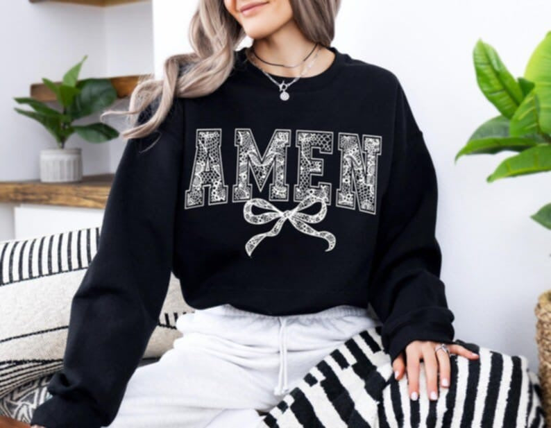 Amen white lace with bow 87753 DTF transfer