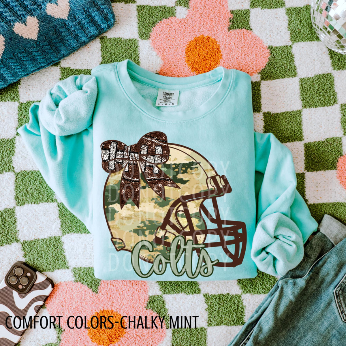 Colts Camo Football Helmet with Bow (csg) DTF transfer