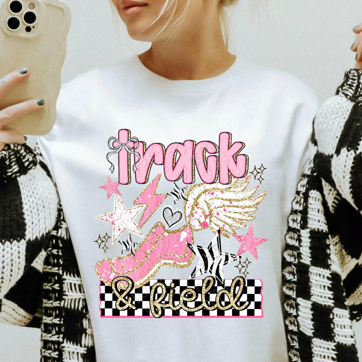 Track & Field pink with stars (DWS) DTF Transfer