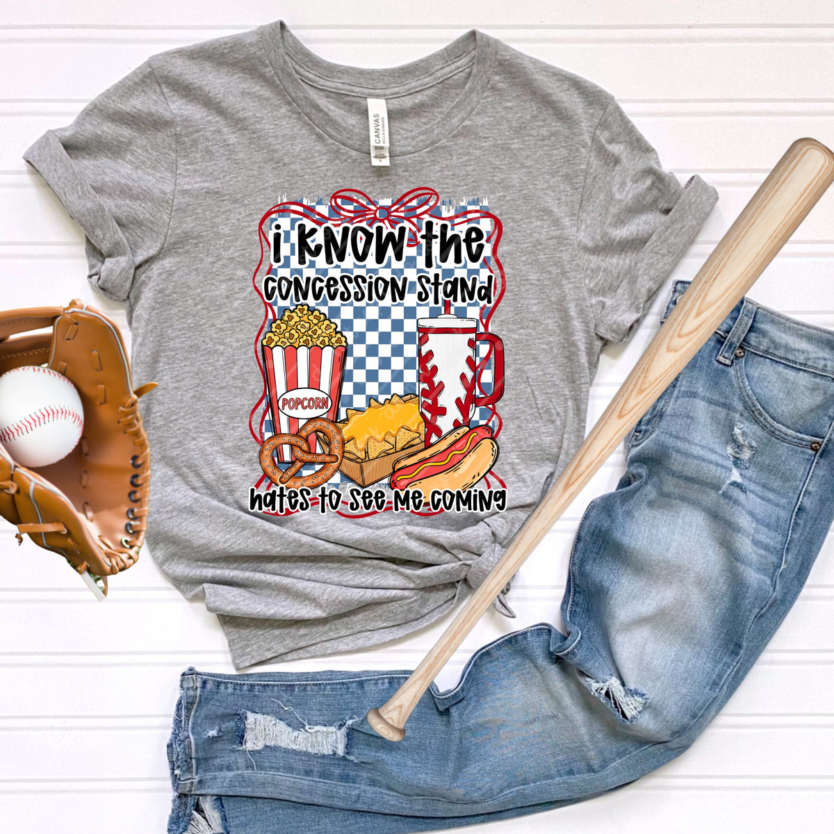 Concession stand hates to see me coming (checker and bow frame) (MZ) DTF Transfer