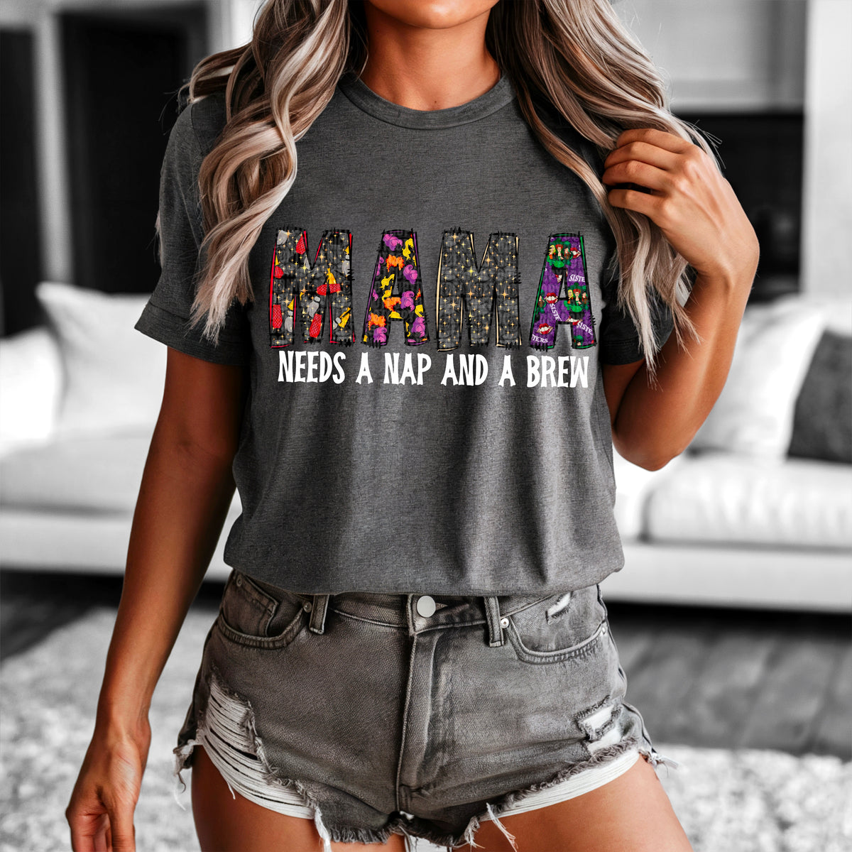 Mama needs a nap and a brew white font 91731 DTF transfer