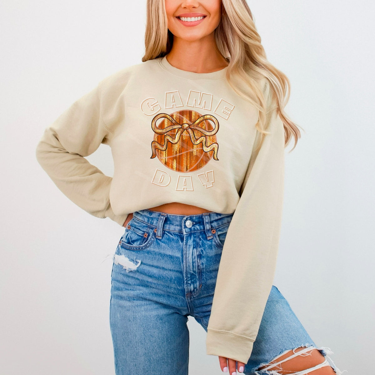 Game Day brushstroke basketball and bow 114116 DTF transfer