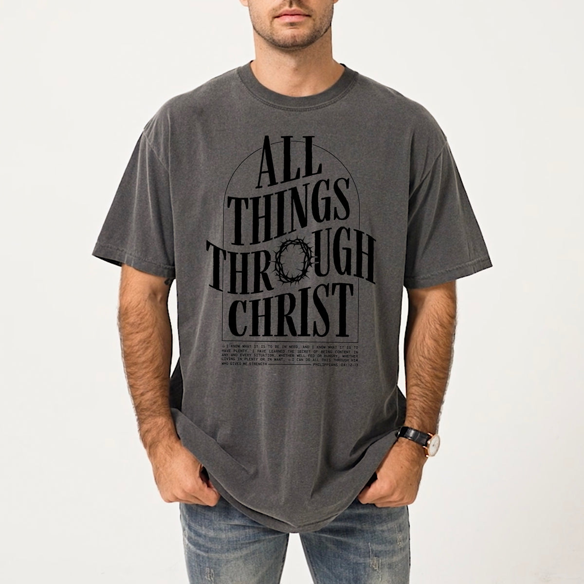 All things through Christ (black) DTF Transfer