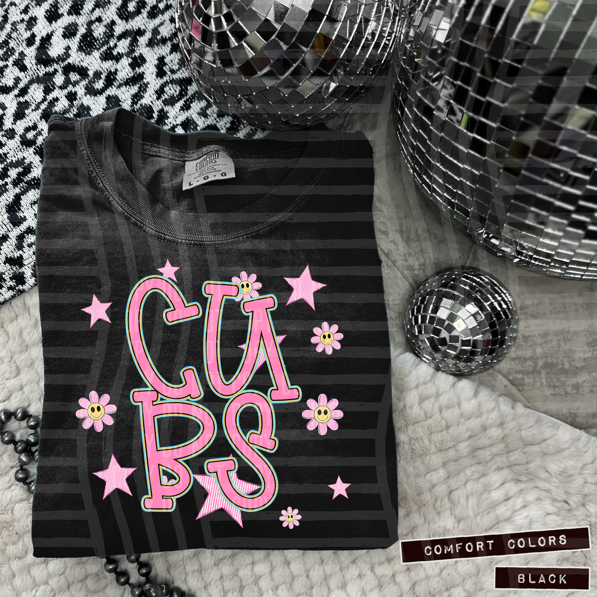 Cubs Pink Flowers And Stars 104938 DTF transfer