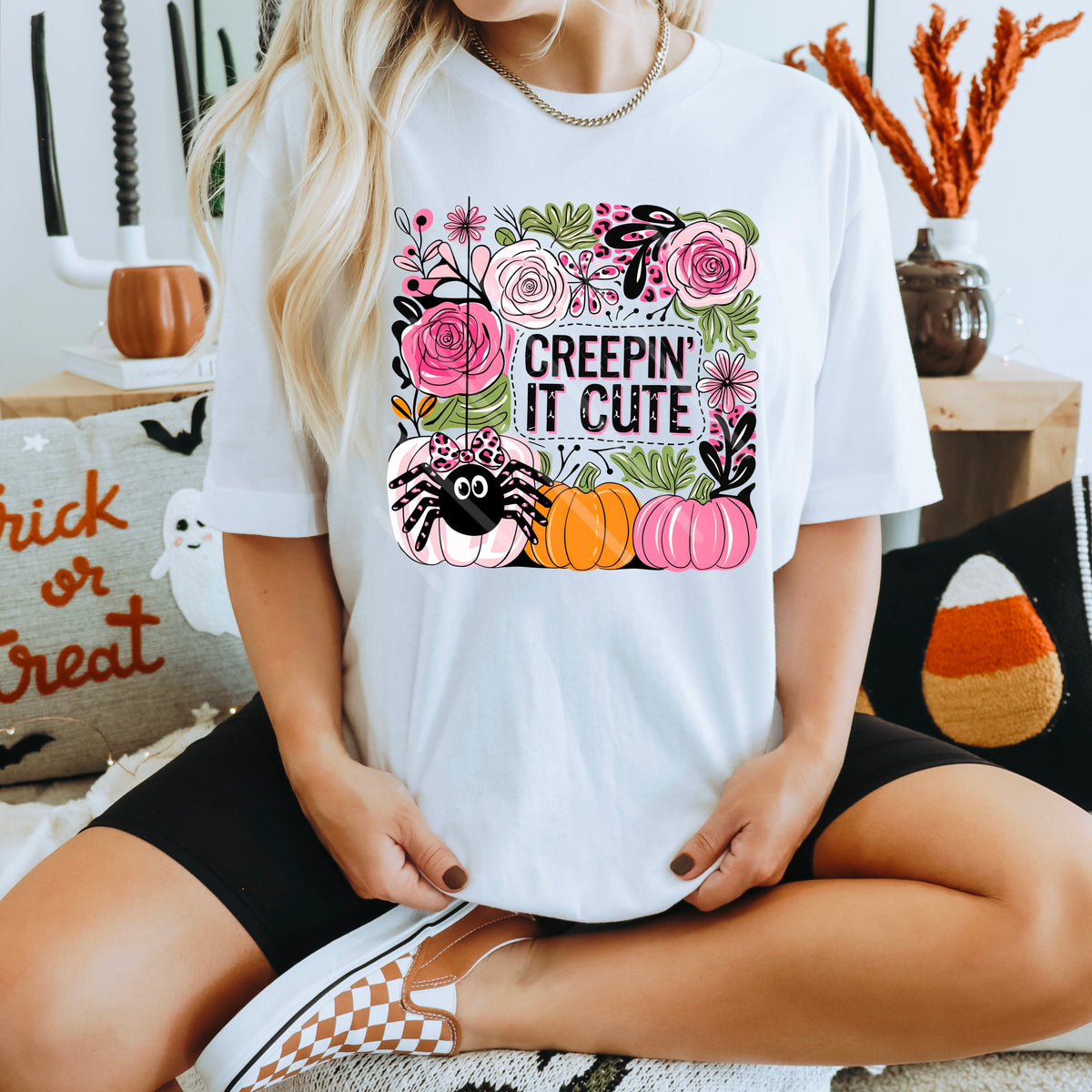 Creepin it Cute Spider floral frame 110902 DTF transfer