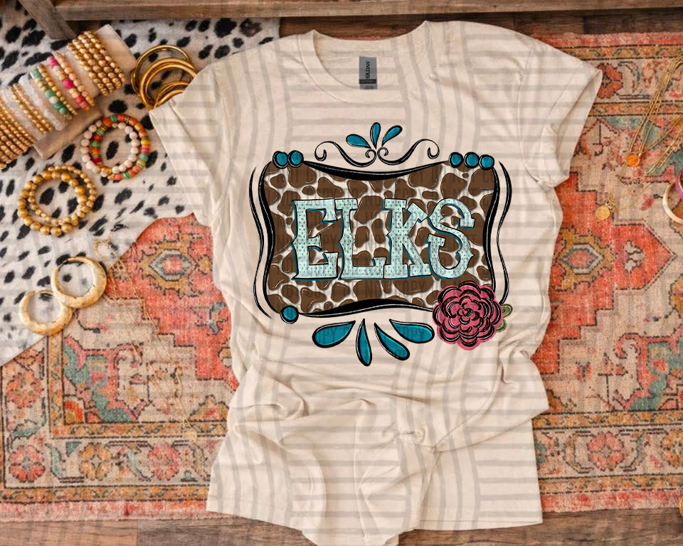 Elks Cowhide & Turquoise Mascots (Caplinger) DTF transfer