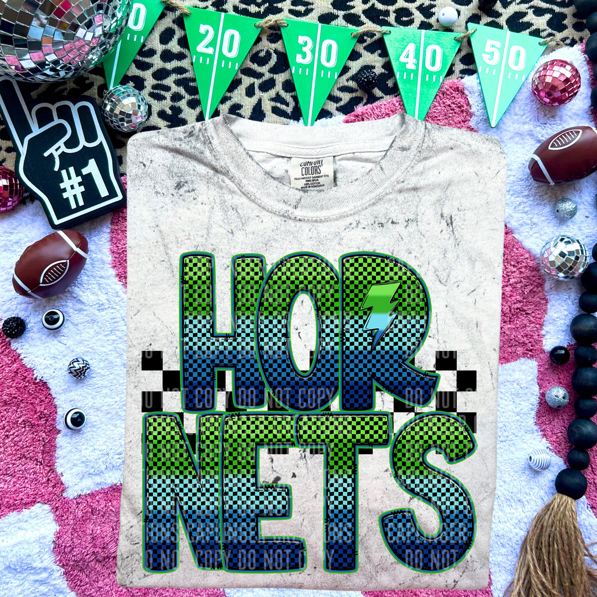 Hornets Blue and Green Checkered (Caplinger) DTF transfer