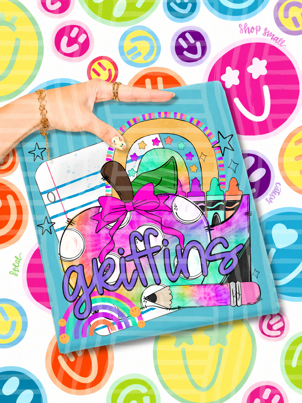 griffins tie dye apple with white dots and school stuff (CAPLINGER) DTF Transfer