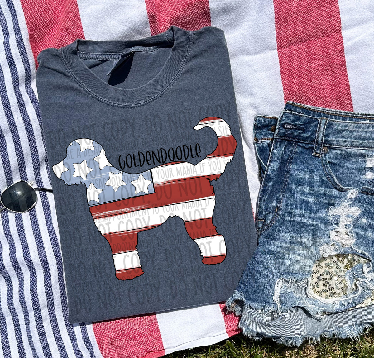 GOLDENDOODLE patriotic black font (SWD) DTF transfer