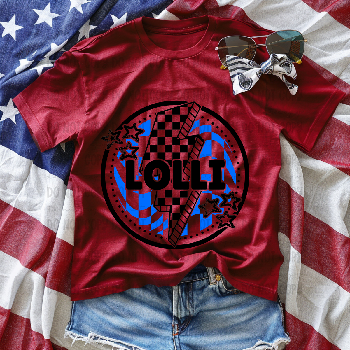 Lolli Blue and Black Checkered Bolt (REVEL) DTF transfer