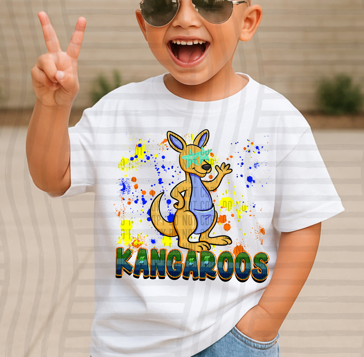 kangaroos paint splatter boy blue green and yellow (Caplinger) DTF Transfer