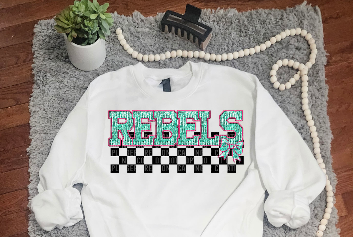 Turquoise And Pink Faux Embroidery Rebels 74111 DTF Transfer