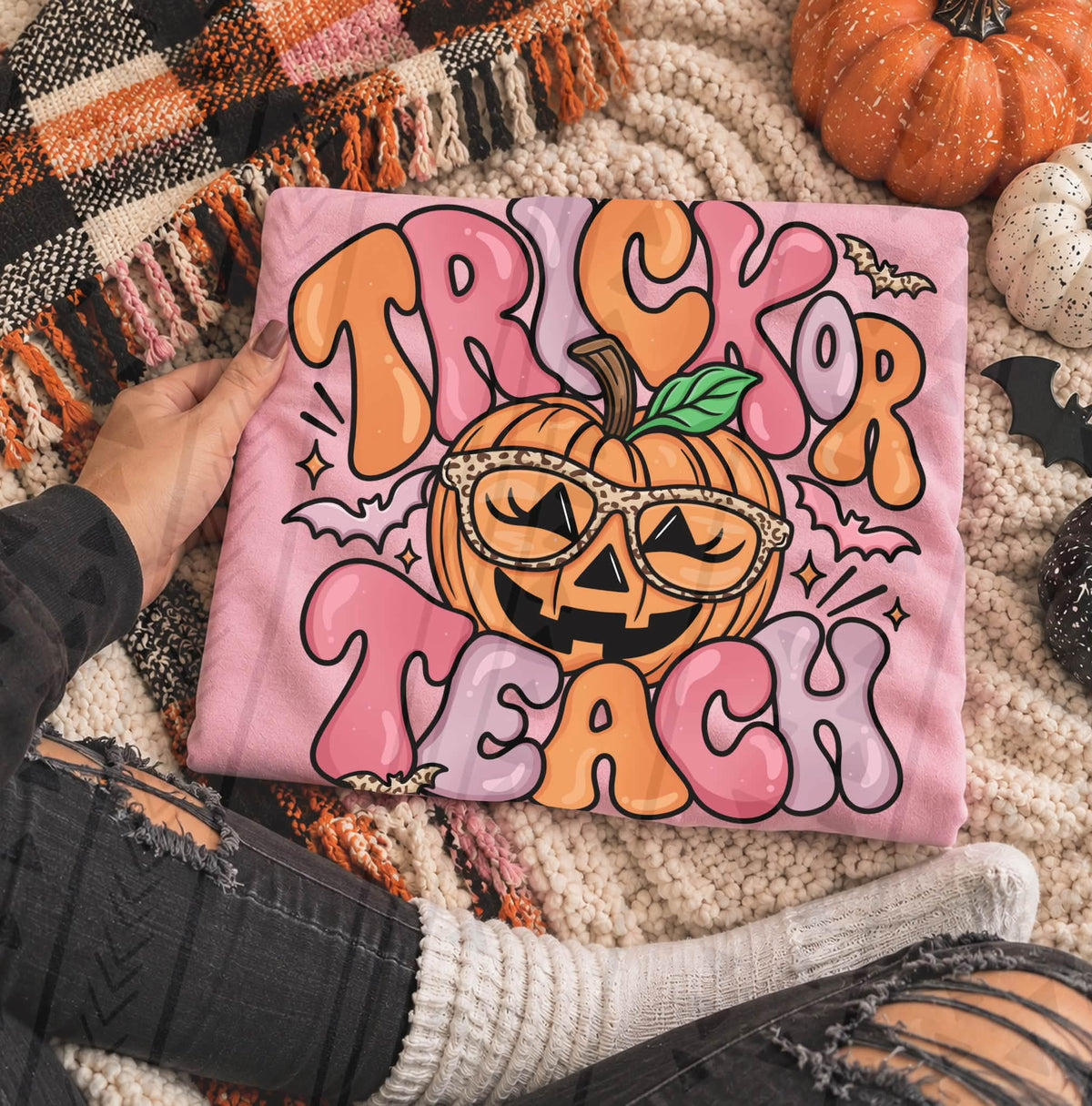 Trick or teach pumpkin in glasses Tuesday Deal DTF