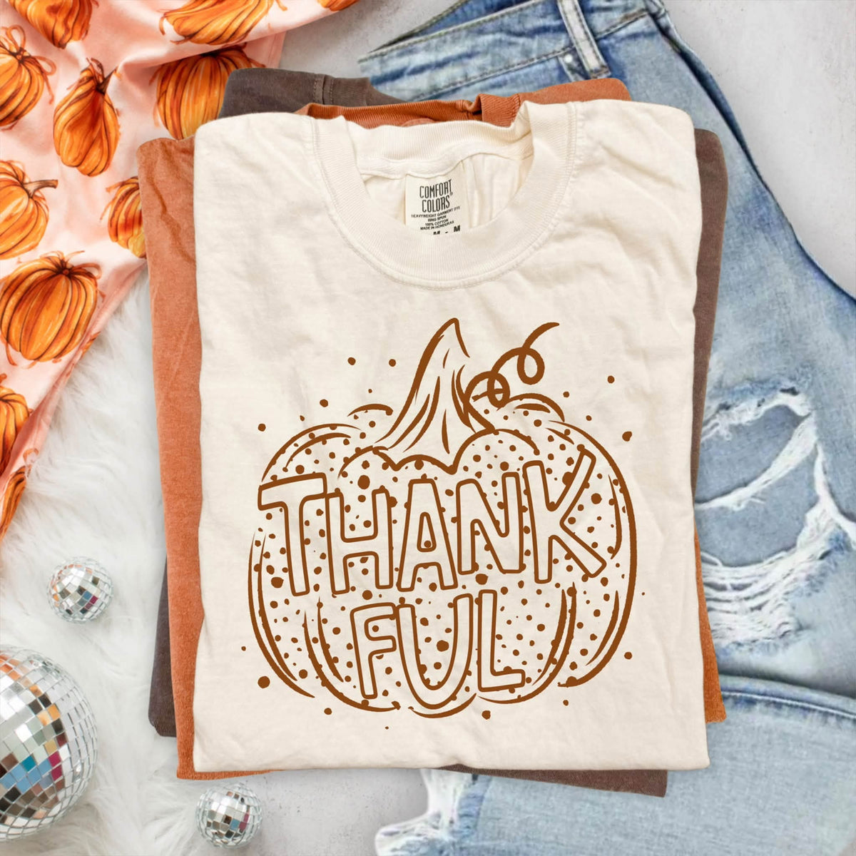 Thankful pumpkin brown dot filled Tuesday Deal DTF