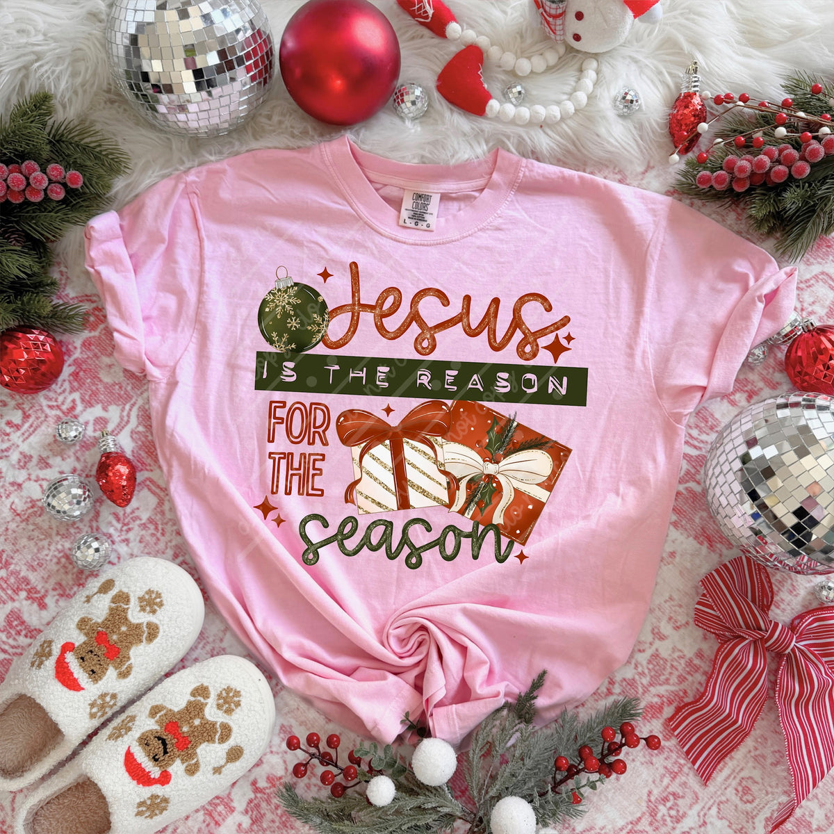 Jesus is the reason for the season red and black faux glitter Tuesday Deal DTF