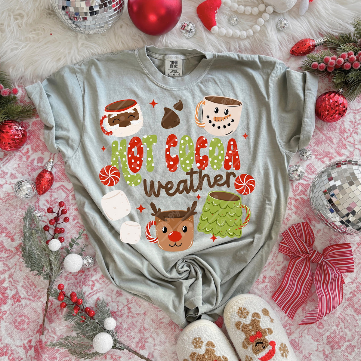 Hot cocoa weather red and green polkadot filled Tuesday Deal DTF