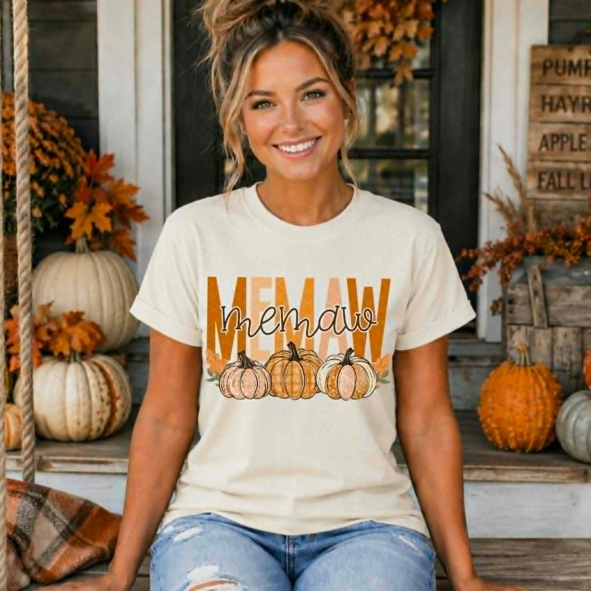 Memaw with trios pumpkins fall (SDD) DTF Transfer