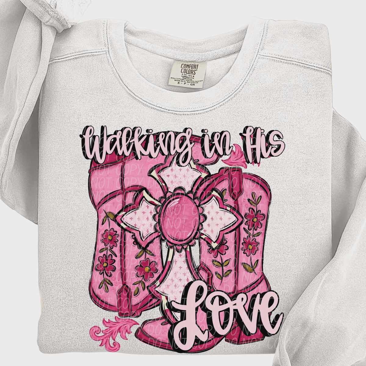 Walking in his love boots pink (city) DTF transfer