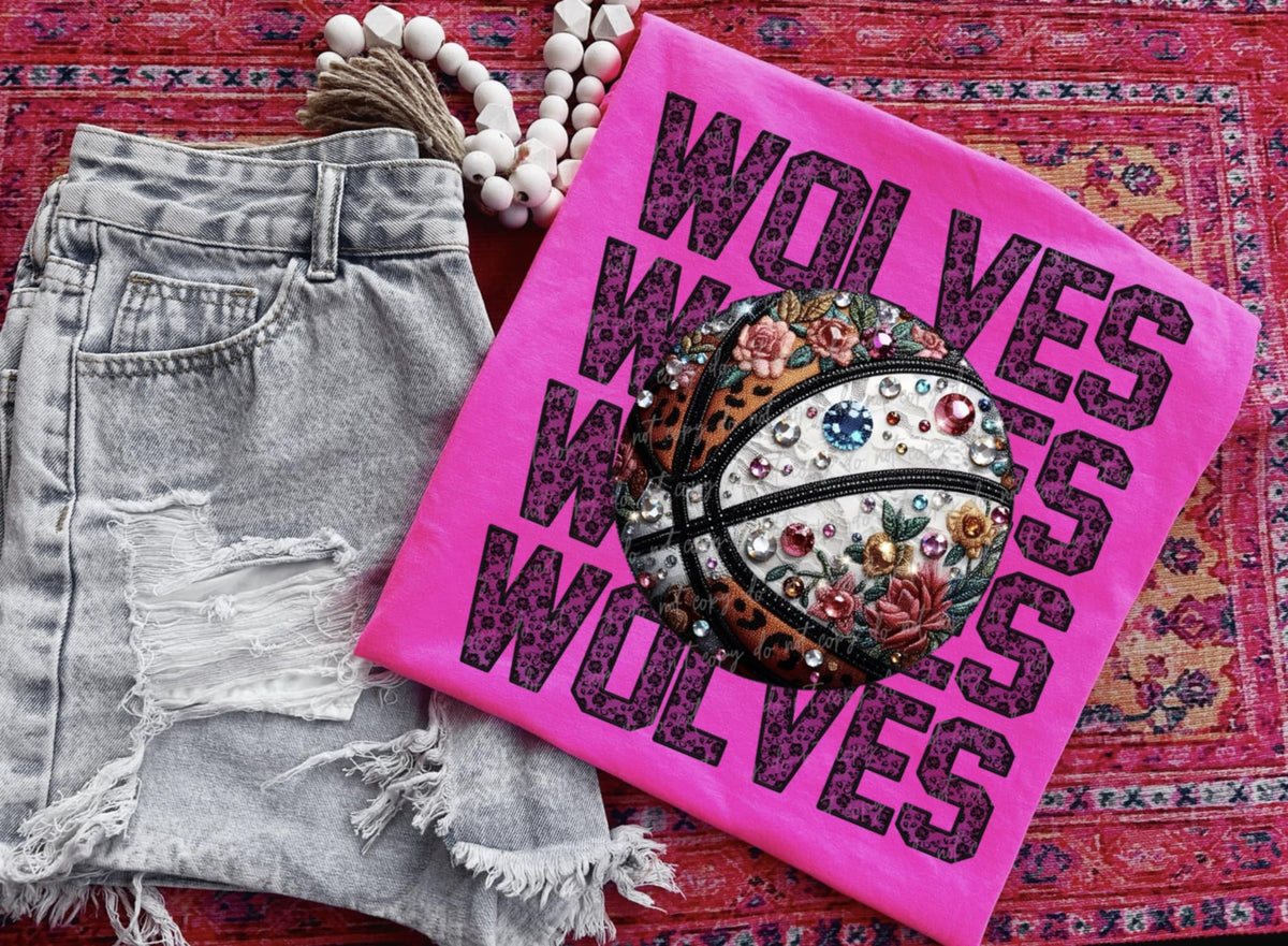 Wolves bedazzled basketball (VIRGO) 94458 DTF transfer