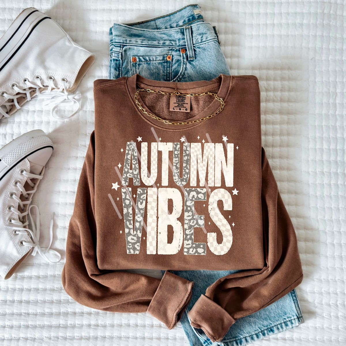 Autumn Vibes tan checker and cheetah 113672 DTF transfer